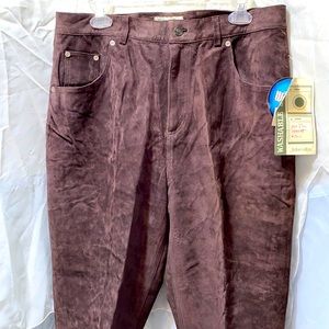 OWT VTG LEATHER: ST JOHNS BAY BROWN SUEDE JEANS SZ 16